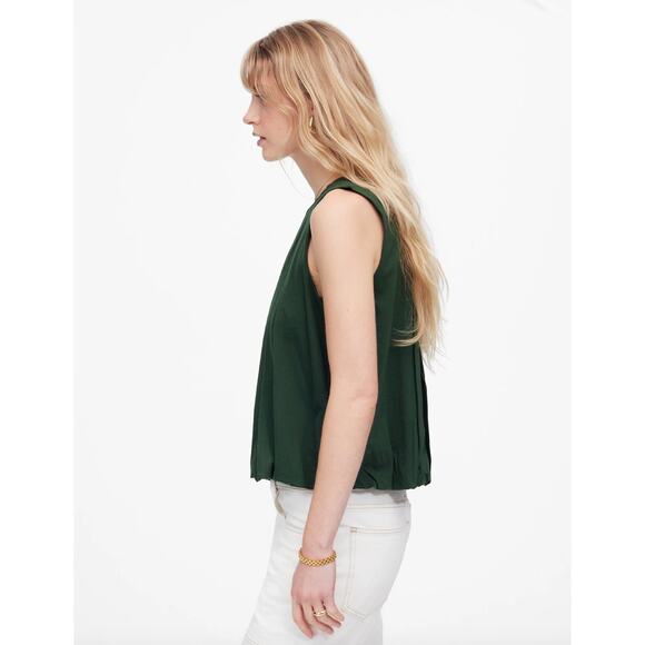 Madewell Sleeveless Crewneck Bubble Top Cotton Pleated Draped Green Small NWT - Picture 4 of 13